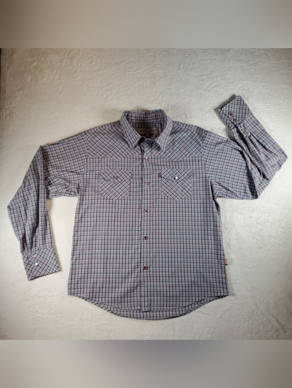 Vintage BC Ethic Micro Plaid Pearl Button Western Shirt 1990s Men's L USA